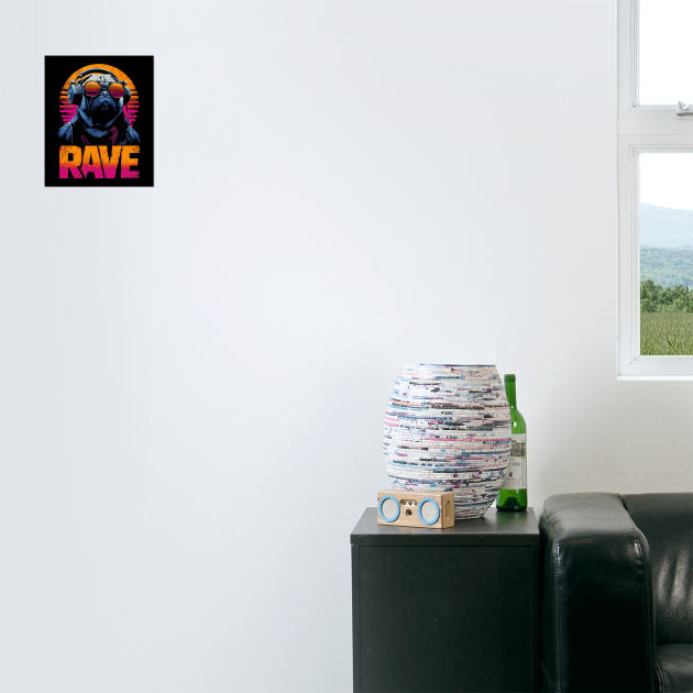 Rave Pug Retrowave T-Shirt - Synthwave Party Pug Design by TuncGK